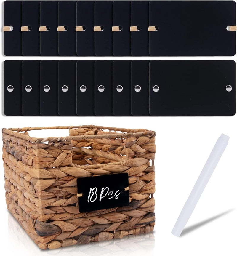 Temlum 18 Pcs Acrylic Basket Labels, Storage Tags with Chalk Marker Removable Label for Wire, Wicker, Woven Baskets & Pantry Storage (Rectangle, Black) - Image 1